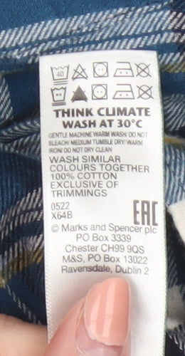 Marks and Spencer Men's Blue Plaid Flannel Cotton Long Sleeve Button-Up Shirt L Regular