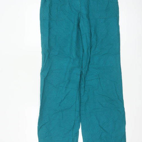 Marks and Spencer Women Blue Linen Wide-Leg Trousers Size 10 Tall