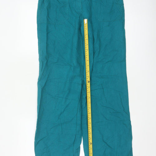 Marks and Spencer Women Blue Linen Wide-Leg Trousers Size 10 Tall