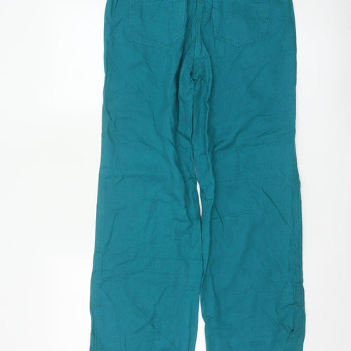 Marks and Spencer Women Blue Linen Wide-Leg Trousers Size 10 Tall