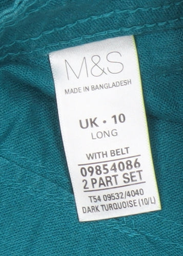 Marks and Spencer Women Blue Linen Wide-Leg Trousers Size 10 Tall