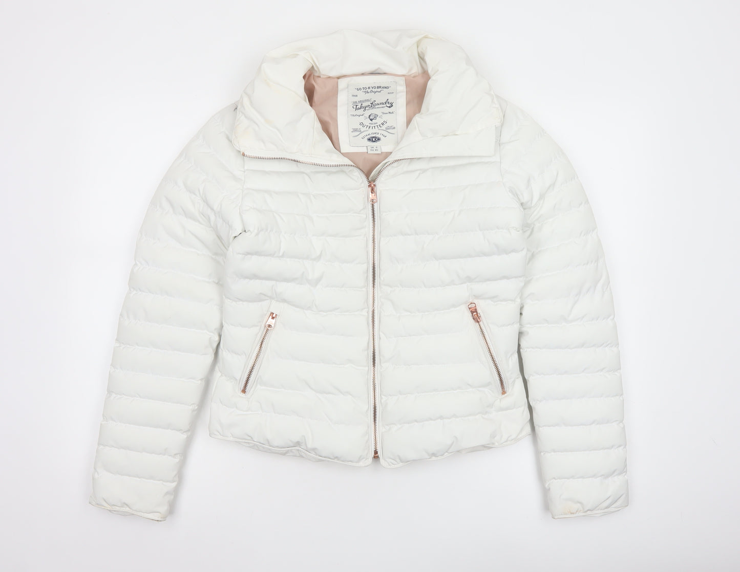 Tokyo Laundry Women’s White Puffer Jacket UK 8 XS Lightweight Quilted
