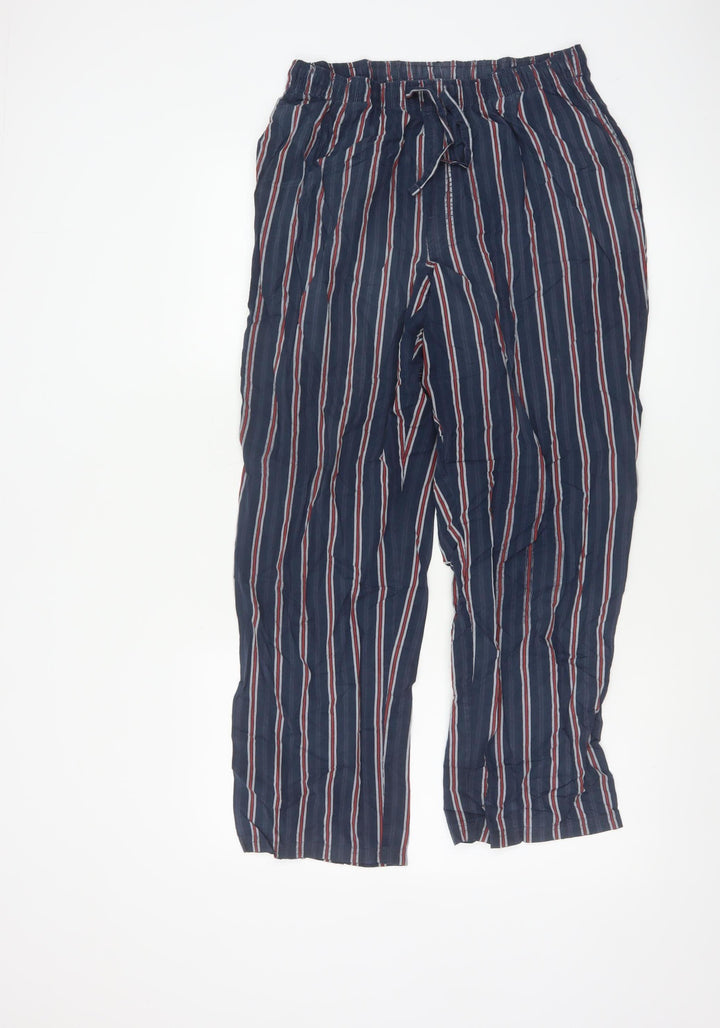 Marks and Spencer Men's Blue Striped Cotton Pyjama Pants M