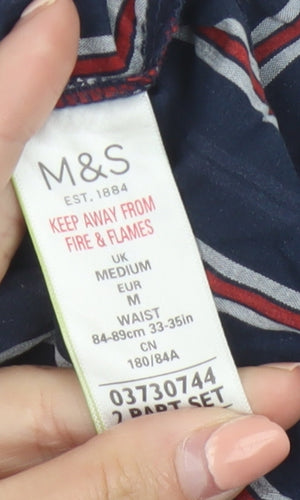 Marks and Spencer Men's Blue Striped Cotton Pyjama Pants M