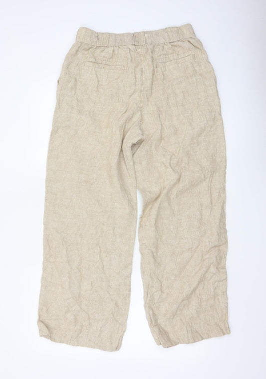 Marks and Spencer Women Beige Linen Wide-Leg Trousers Size 12