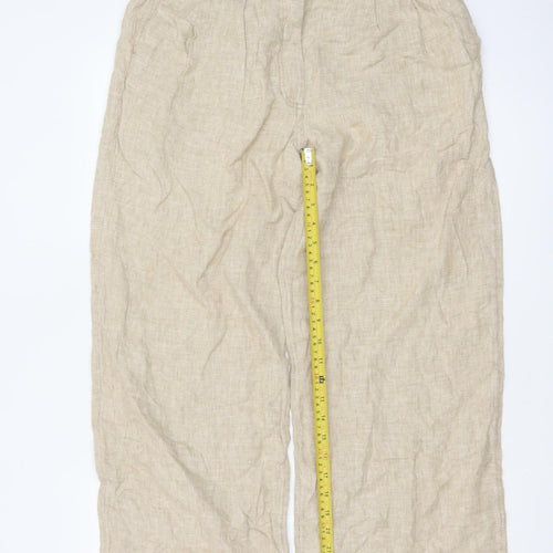 Marks and Spencer Women Beige Linen Wide-Leg Trousers Size 12