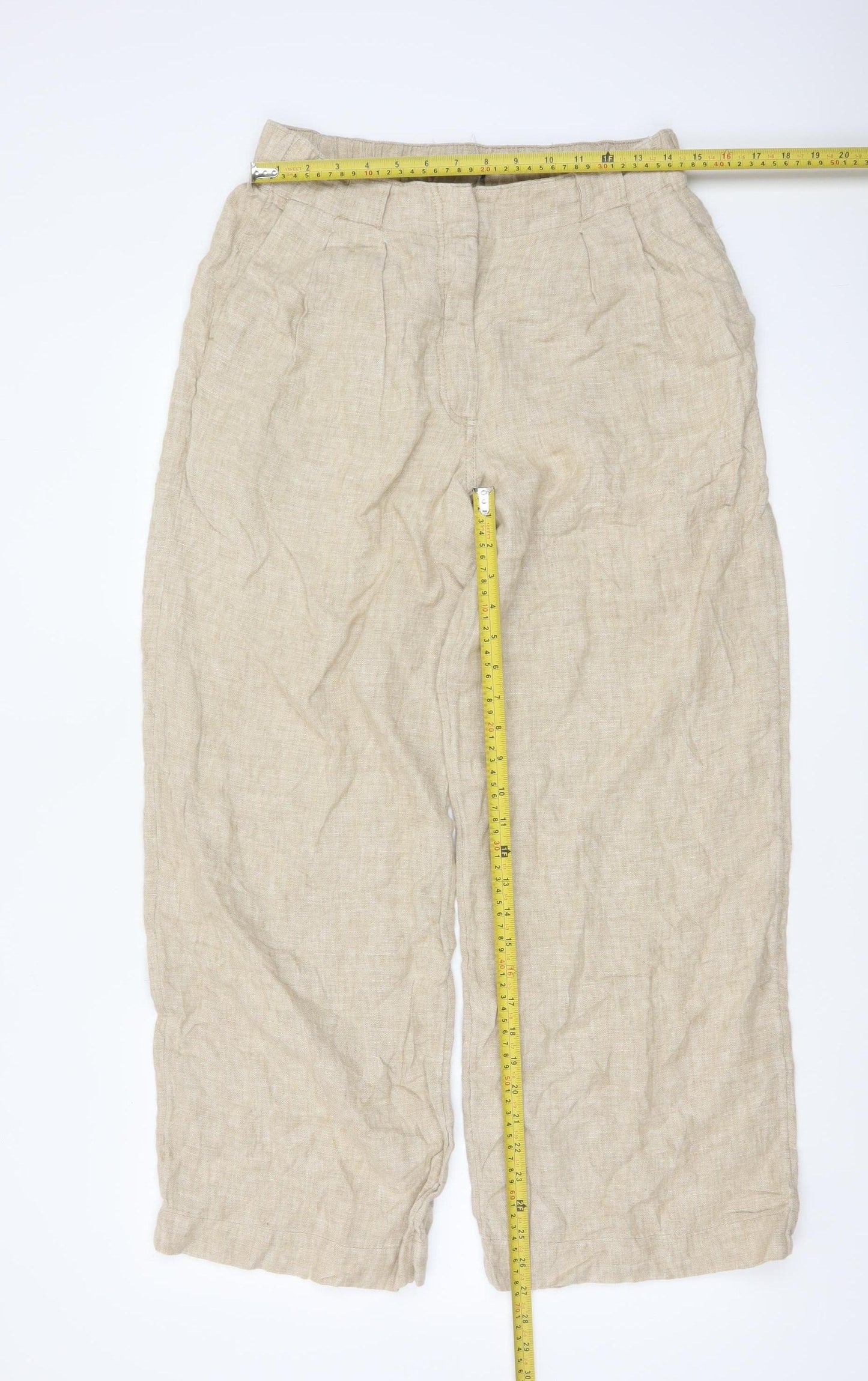 Marks and Spencer Women Beige Linen Wide-Leg Trousers Size 12