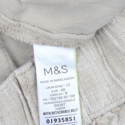 Marks and Spencer Women Beige Linen Wide-Leg Trousers Size 12