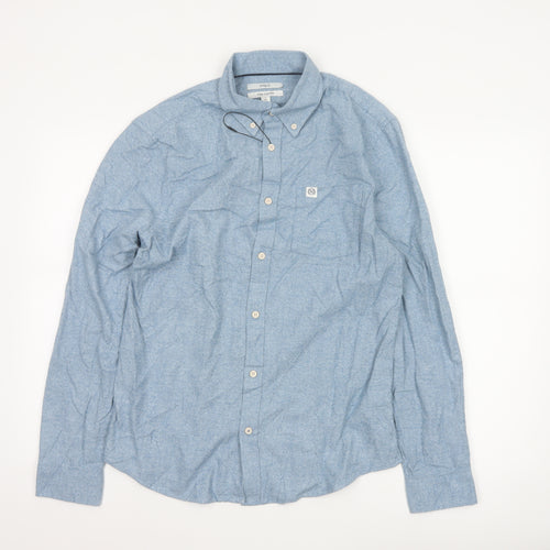 Marks and Spencer Men's Blue Cotton Button-Down Shirt S Regular Fit