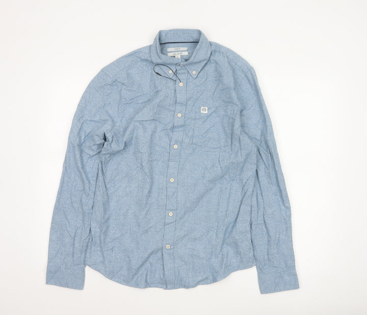 Marks and Spencer Men's Blue Cotton Button-Down Shirt S Regular Fit