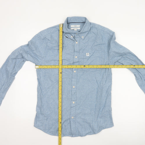 Marks and Spencer Men's Blue Cotton Button-Down Shirt S Regular Fit