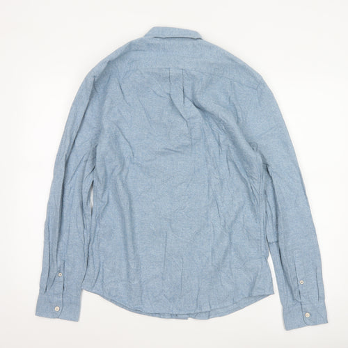 Marks and Spencer Men's Blue Cotton Button-Down Shirt S Regular Fit