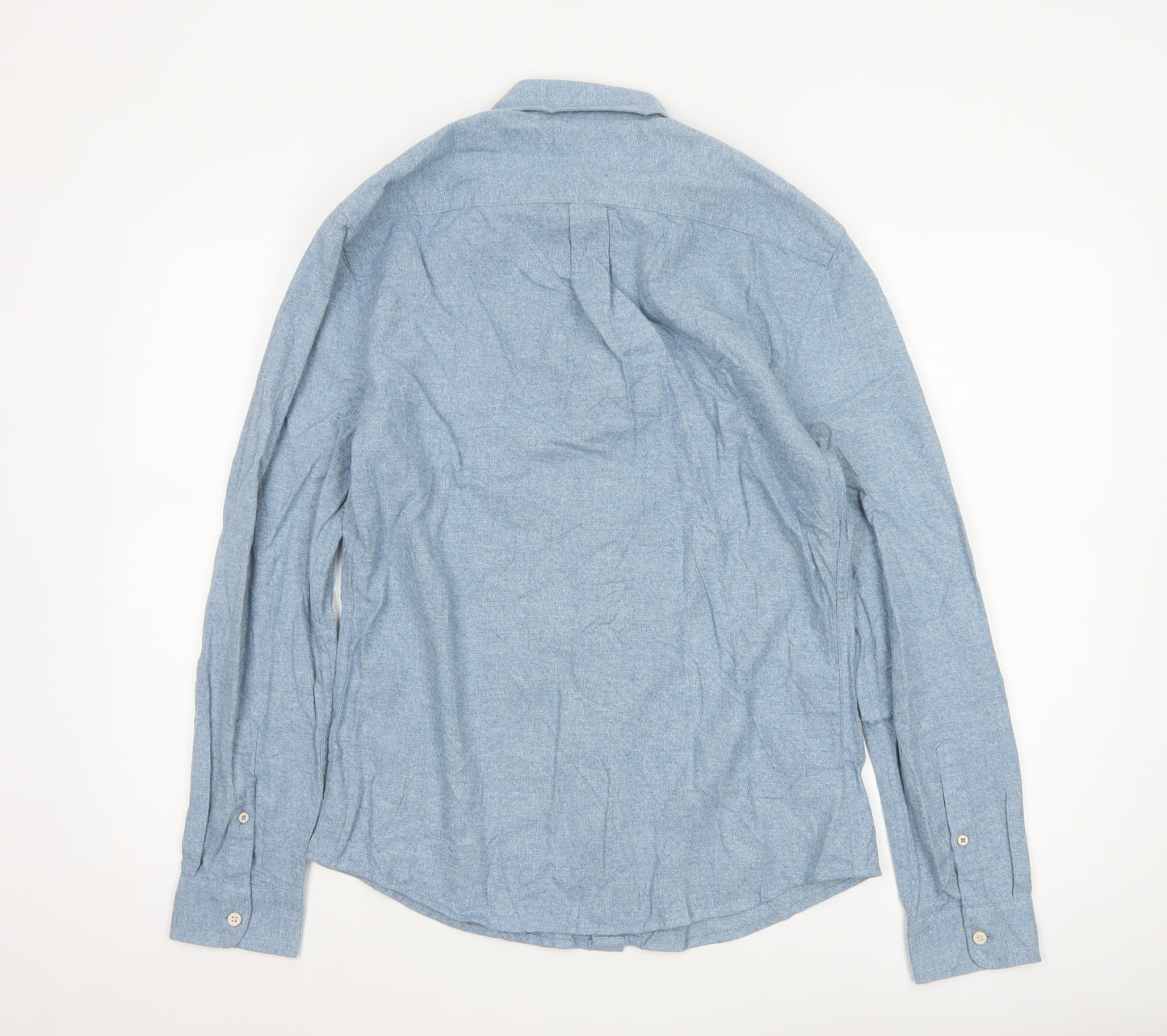 Marks and Spencer Men's Blue Cotton Button-Down Shirt S Regular Fit