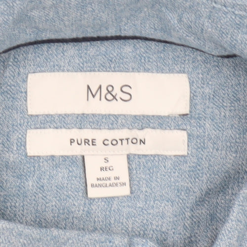 Marks and Spencer Men's Blue Cotton Button-Down Shirt S Regular Fit