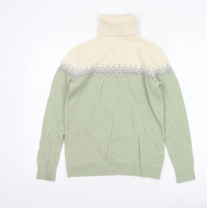 WoolOvers Women Green Fair Isle Roll Neck Lambswool Jumper Size S
