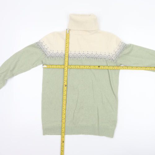 WoolOvers Women Green Fair Isle Roll Neck Lambswool Jumper Size S