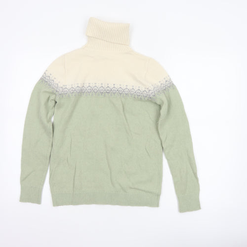 WoolOvers Women Green Fair Isle Roll Neck Lambswool Jumper Size S