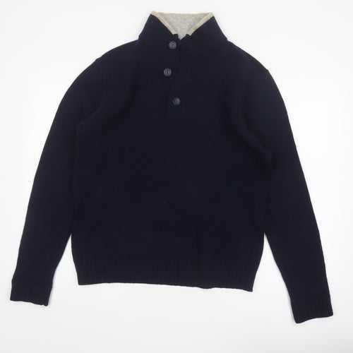 Monsoon Men's Blue Lambswool Henley Jumper Size M
