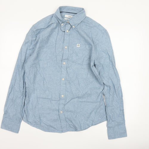 Marks and Spencer Men's Blue Regular Fit Cotton Button-Up Shirt S