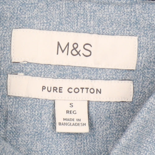 Marks and Spencer Men's Blue Regular Fit Cotton Button-Up Shirt S