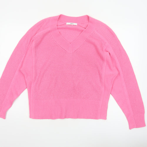 Next Women's Pink V-Neck Acrylic Knit Jumper Size 14