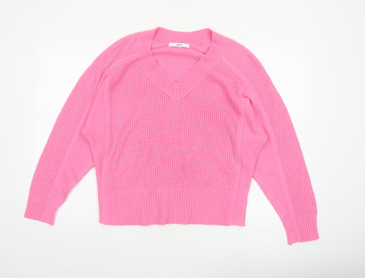 Next Women's Pink V-Neck Acrylic Knit Jumper Size 14
