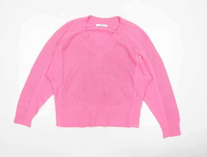 Next Women's Pink V-Neck Acrylic Knit Jumper Size 14