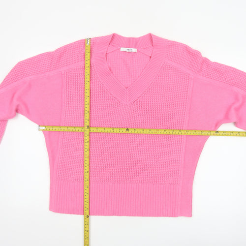 Next Women's Pink V-Neck Acrylic Knit Jumper Size 14