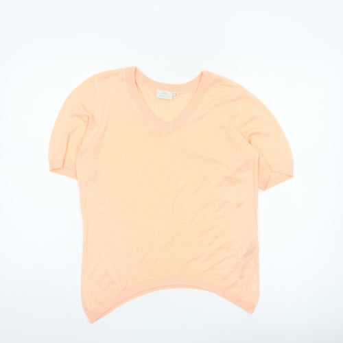 KAFFE Womens Orange XS V-Neck Short Sleeve Knit Top