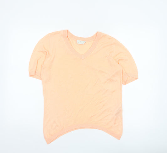 KAFFE Womens Orange XS V-Neck Short Sleeve Knit Top