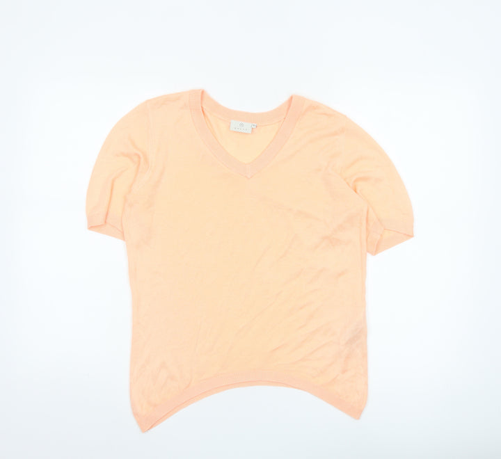 KAFFE Womens Orange XS V-Neck Short Sleeve Knit Top