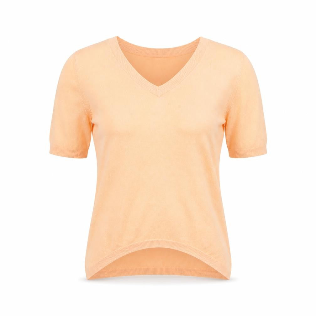 Front view of KAFFE women’s orange xs v-neck short sleeve knit top