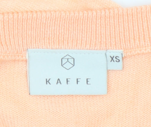 KAFFE Womens Orange XS V-Neck Short Sleeve Knit Top