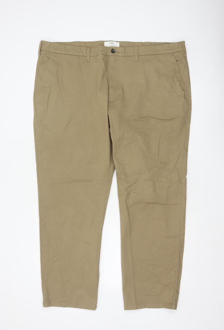Marks and Spencer Men's Beige Regular Fit Chino Trousers 44x29