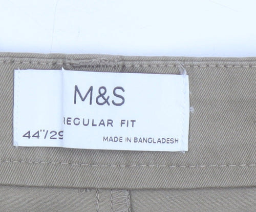 Marks and Spencer Men's Beige Regular Fit Chino Trousers 44x29