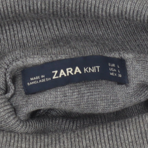 ZARA Women Grey Roll Neck Knit Pullover Jumper Size 14