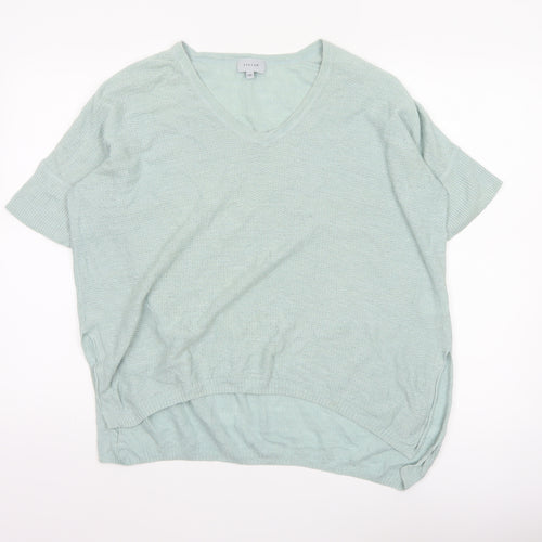 Jigsaw Women’s Green Linen Blend V-Neck Short Sleeve Knit Top S