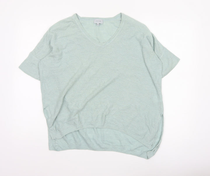 Jigsaw Women’s Green Linen Blend V-Neck Short Sleeve Knit Top S