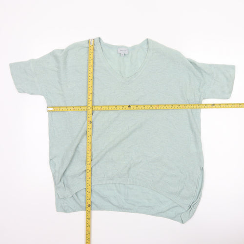Jigsaw Women’s Green Linen Blend V-Neck Short Sleeve Knit Top S