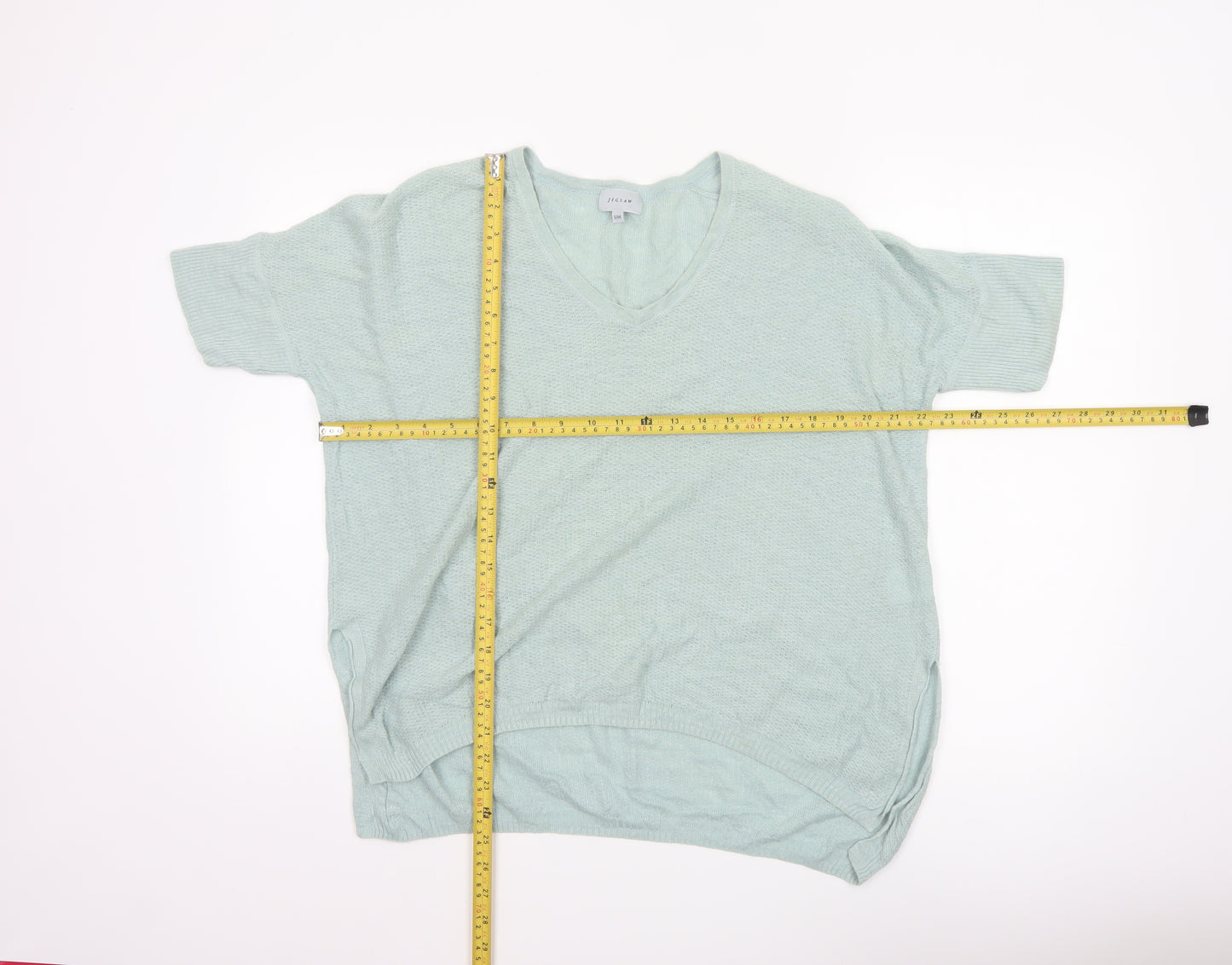 Jigsaw Women’s Green Linen Blend V-Neck Short Sleeve Knit Top S