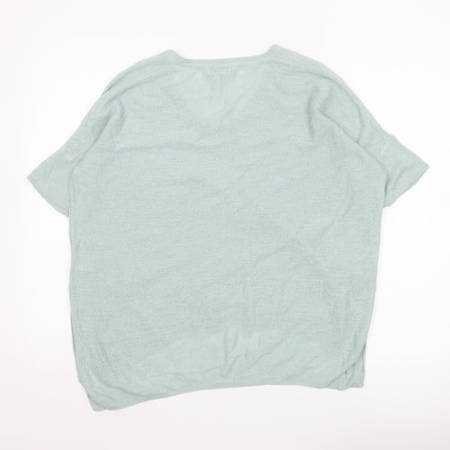 Jigsaw Women’s Green Linen Blend V-Neck Short Sleeve Knit Top S