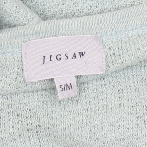 Jigsaw Women’s Green Linen Blend V-Neck Short Sleeve Knit Top S