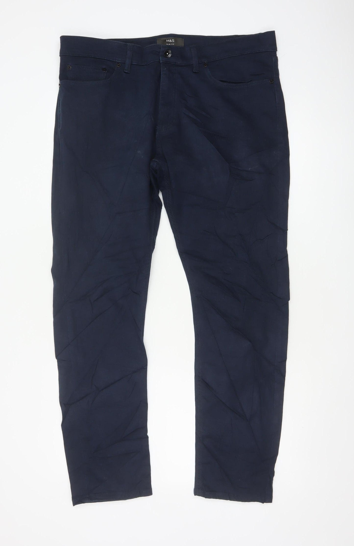 Marks and Spencer Men's Blue Slim Fit Chino Trousers 36/31