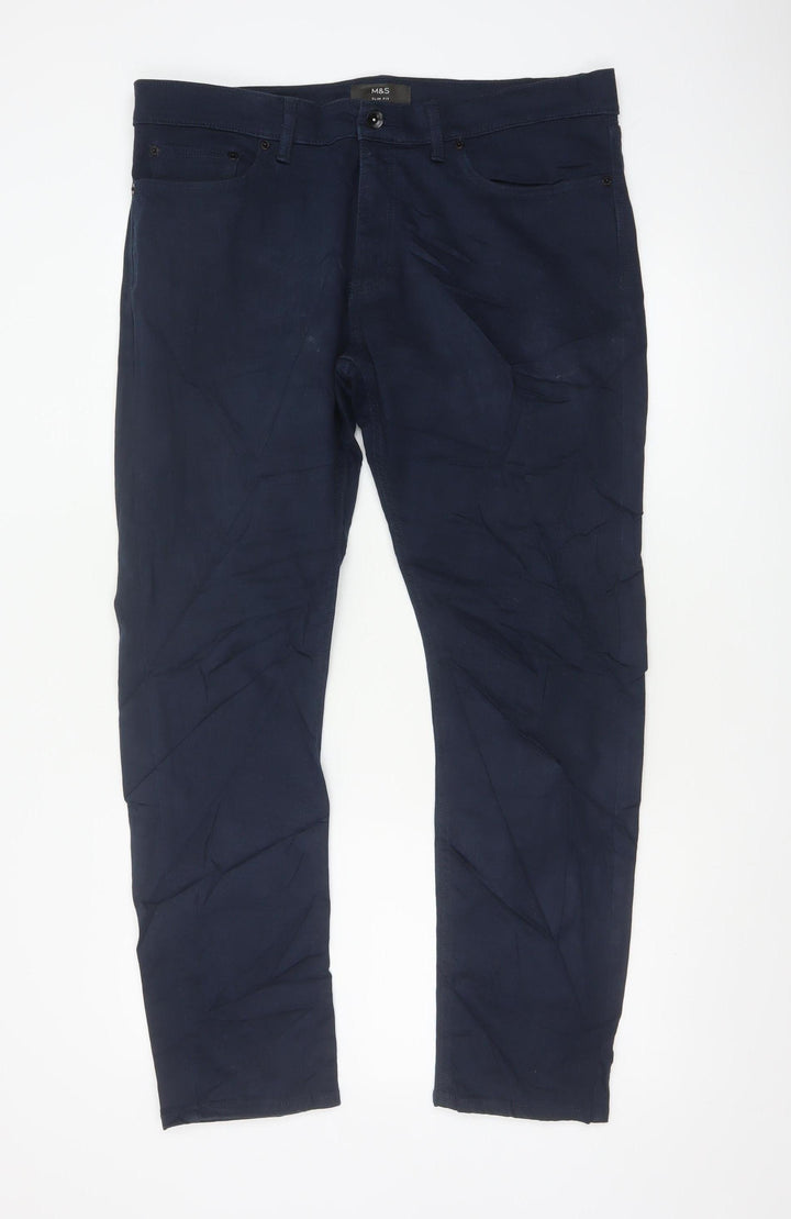 Marks and Spencer Men's Blue Slim Fit Chino Trousers 36/31