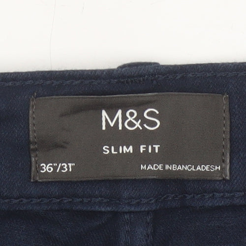 Marks and Spencer Men's Blue Slim Fit Chino Trousers 36/31