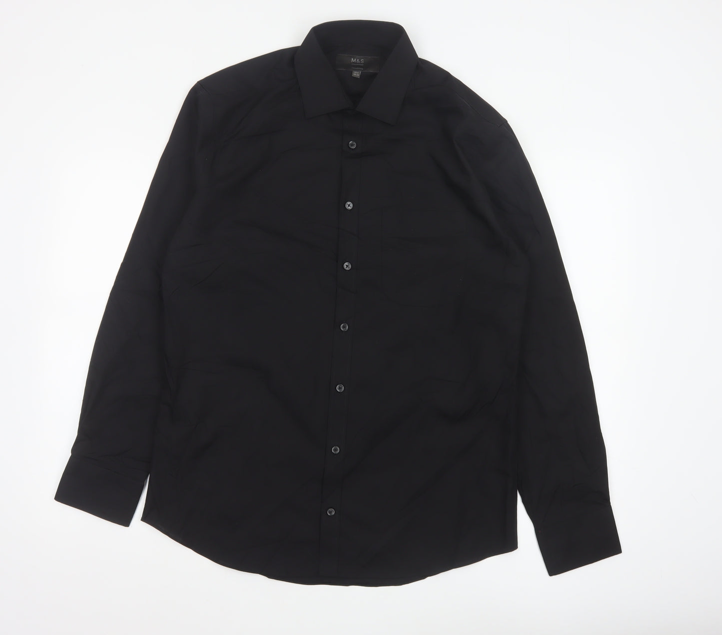 Marks and Spencer Men's Black Slim Fit Long Sleeve Button-Up Shirt 15.5in