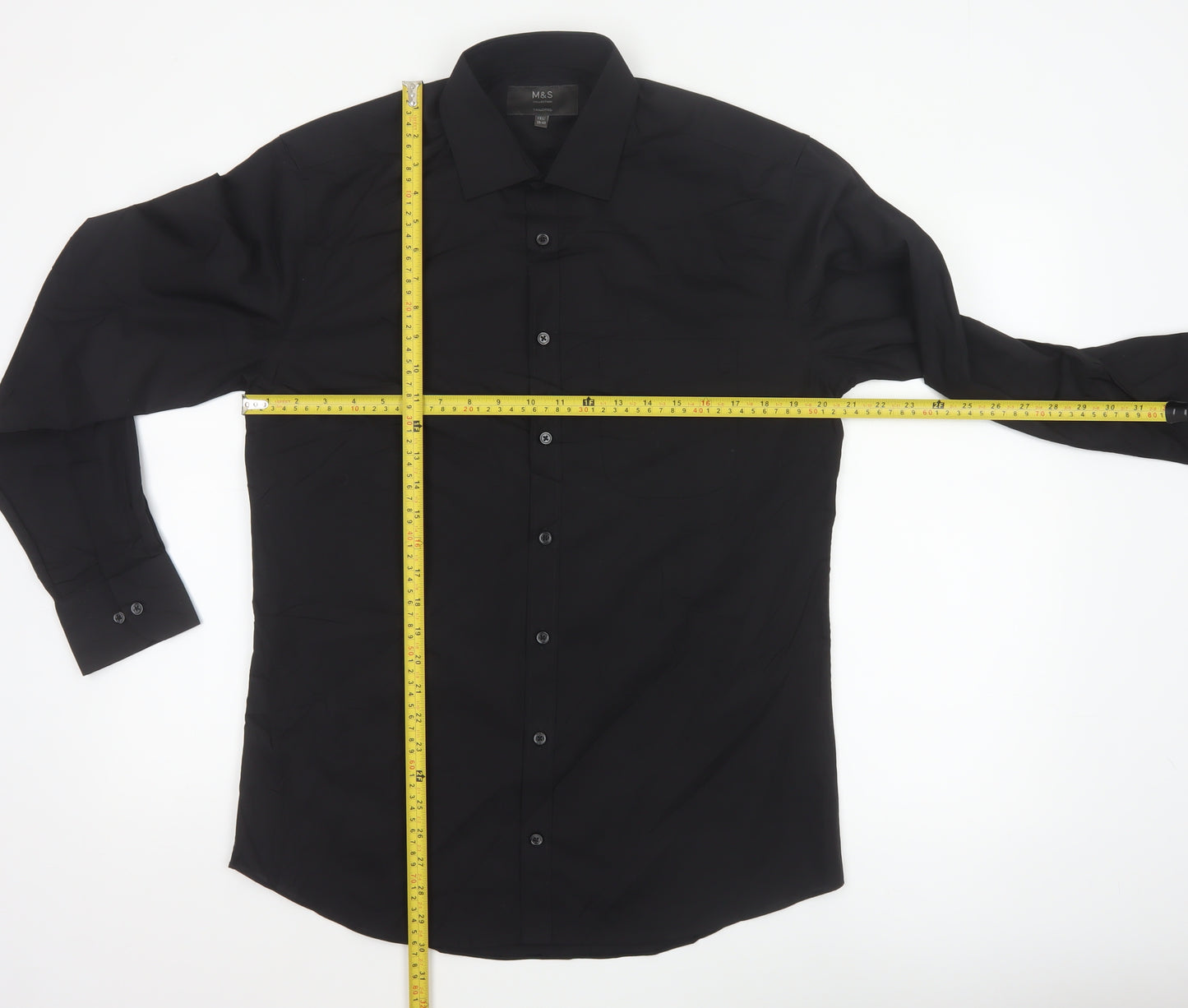 Marks and Spencer Men's Black Slim Fit Long Sleeve Button-Up Shirt 15.5in