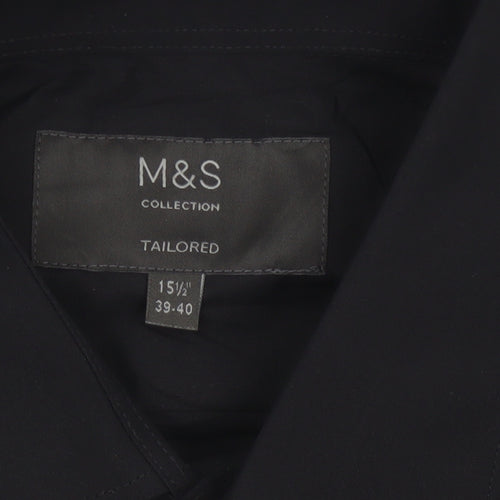 Marks and Spencer Men's Black Slim Fit Long Sleeve Button-Up Shirt 15.5in