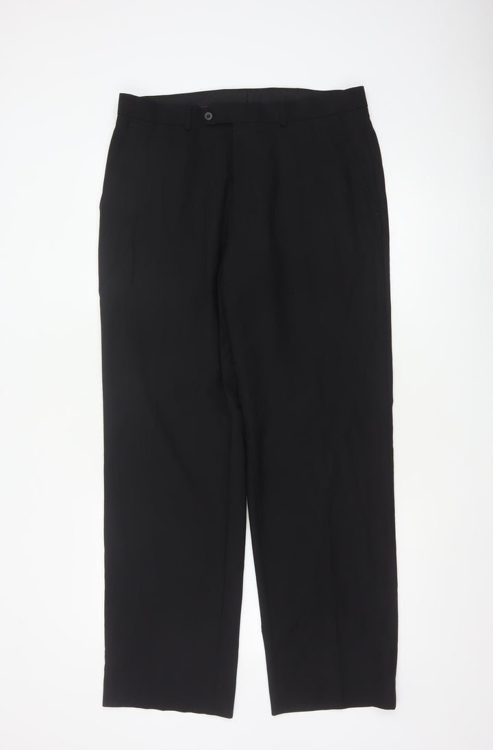 Taylor & Wright Men's Black Wool Blend Dress Trousers 34R