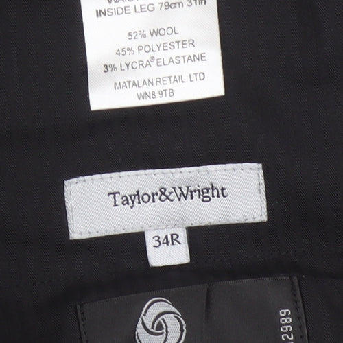 Taylor & Wright Men's Black Wool Blend Dress Trousers 34R